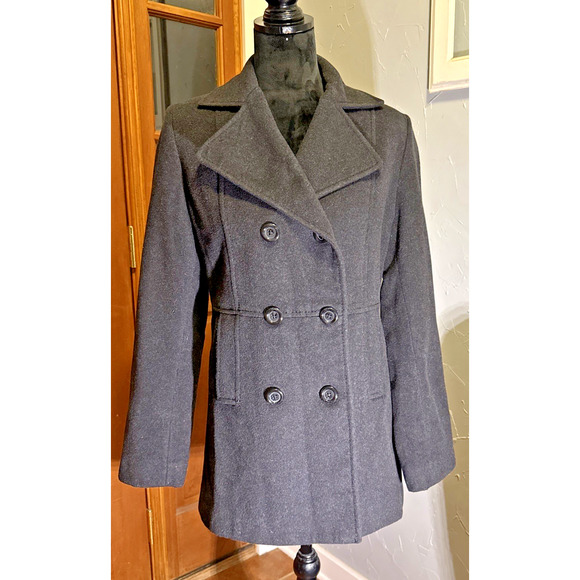 Croft and Barrow Cashmere Blend Black Pea Coat Size S - Picture 1 of 13